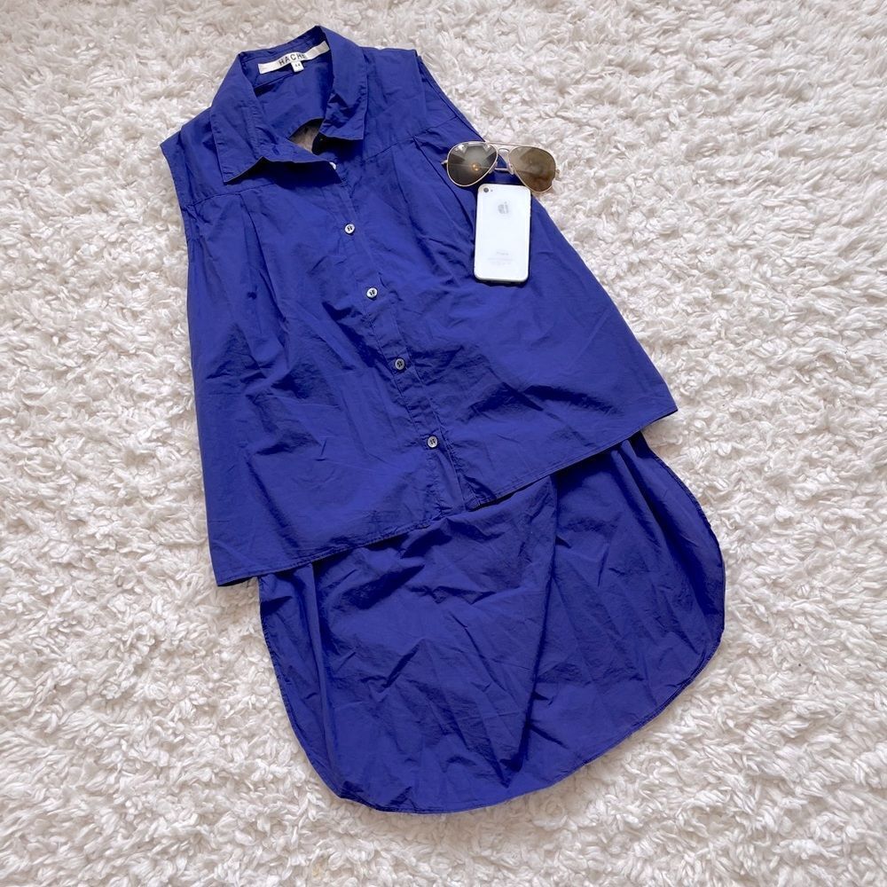 Hache Sleeveless Button Down Open Back Shirt